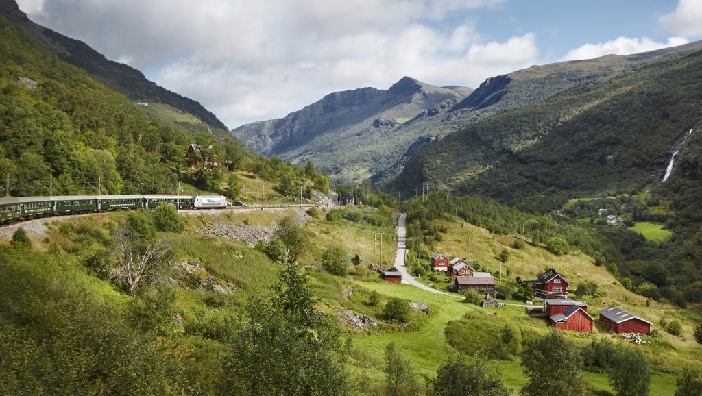 Flam railway landscape. Norwegian tourism highlight. Norway landmark. Horizontal