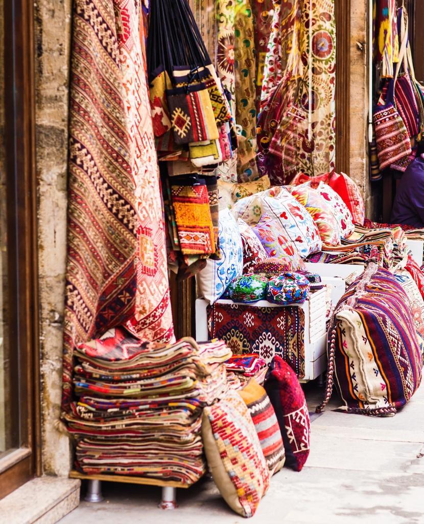 oriental cushions.Textiles in the bazaar in Istanbul