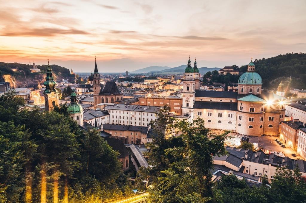 Panoramic view of beautiful city of Salzburg in Austria