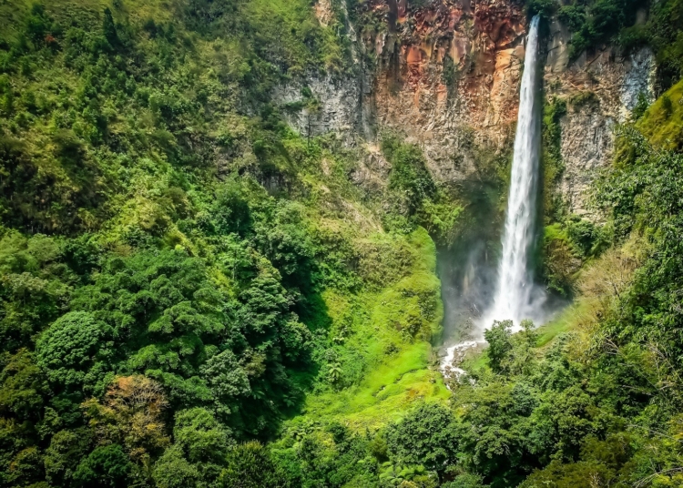 Powerful Sipisu Pisu waterfall in northern Sumatra Indonesia
