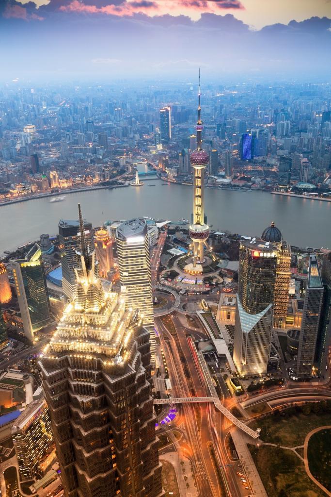 beautiful shanghai in the evening,aerial view from world financial center