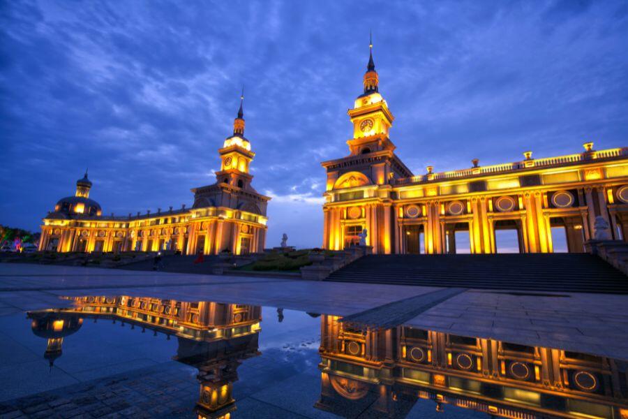 Music Plaza at dusk, Harbin, China